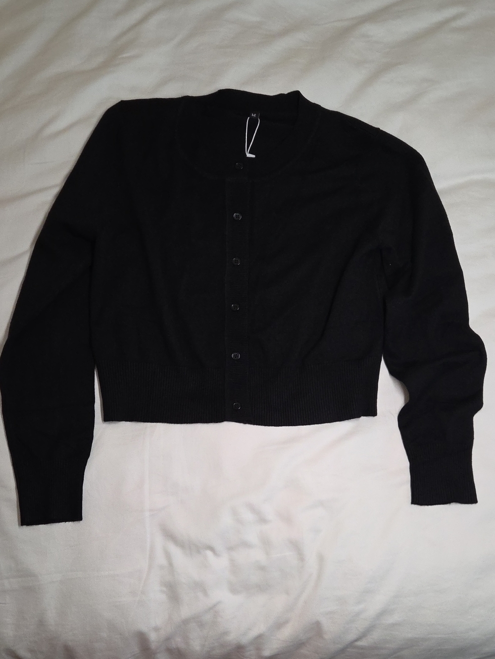 Cropped Black Button-Front Women's Cardigan Sweater